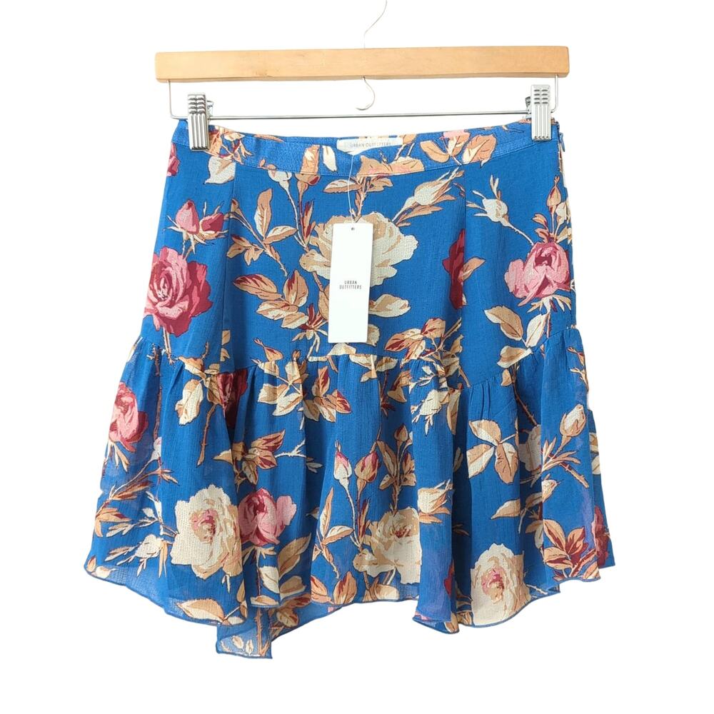 New Urban Outfitters Mini Skirt Blue Flowers Size Small Short Girly Feminine‎ S